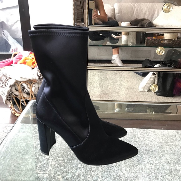 STUART WEITZMAN Boots - Dark Navy Blue Satin - Picture 1 of 4